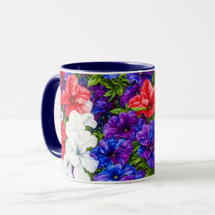 Red White en Blue Petunia Flowers Mok Cup