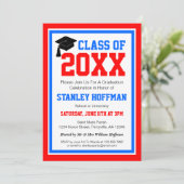 Red White en Blue Photo Graduparty Kaart (Staand voorkant)