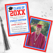 Red White en Blue Photo Graduparty Kaart