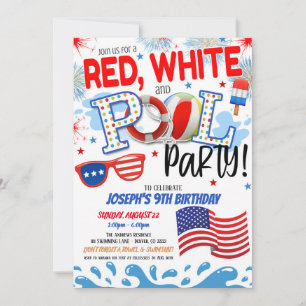 Red White en Blue Pool Party nodigen Kaart