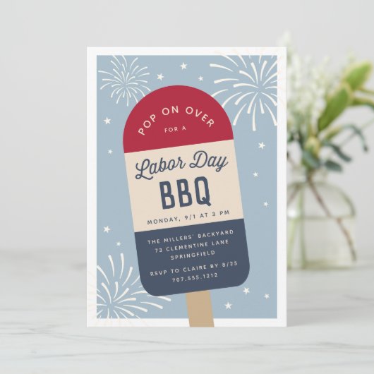  Red White en Blue Pop Labour Day BBQ Kaart (Staand voorkant)