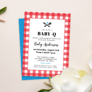 Red White en Blue Pset Baby-Q Shower Invitation Kaart