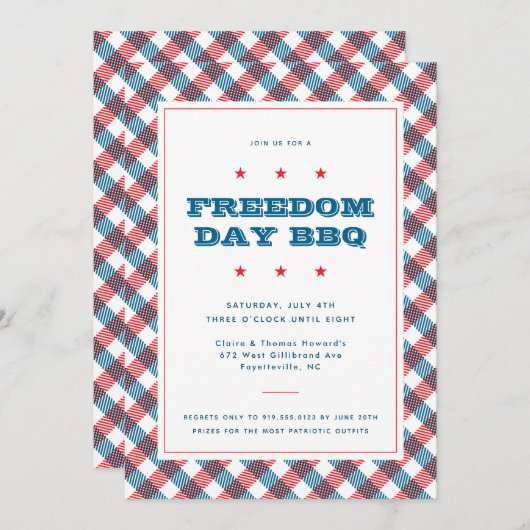 Red White en Blue Pset Fourth of Juli BBQ Kaart (Voorkant / Achterkant)