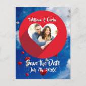 Red White en Blue Sky Heart Balloons Dave The Date Aankondigingskaart (Voorkant)