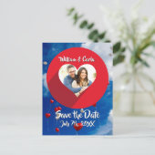 Red White en Blue Sky Heart Balloons Dave The Date Aankondigingskaart (Staand voorkant)