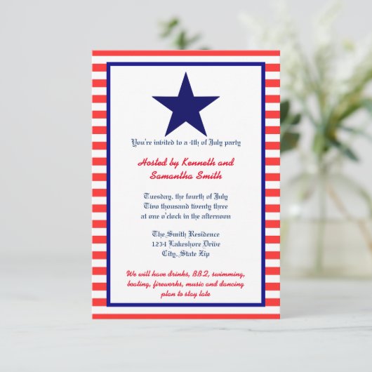 Red White en Blue Star - 3x5-partijuitnodiging Kaart (Staand voorkant)
