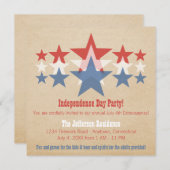 Red, White en Blue Star Cascade, 4e juli Uitnodigi Kaart (Voorkant / Achterkant)