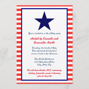 Red White en Blue Star - partijuitnodiging Kaart