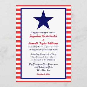 Red White en Blue Star - Uitnodiging voor bruiloft