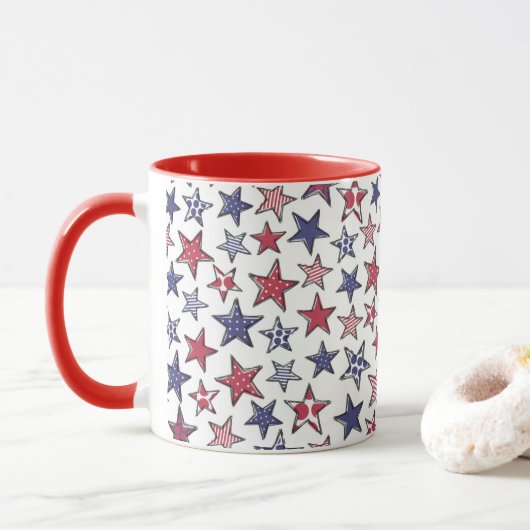 Red White en Blue Stars America Patriottic Mok (Met donut)