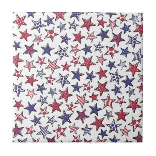 Red White en Blue Stars America Patriottic Tegeltje (Voorkant)