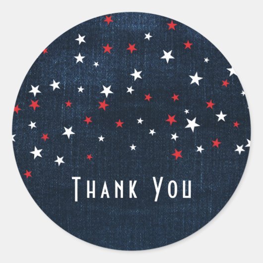 Red White en Blue Stars Denim Party Favor Ronde Sticker (Voorkant)