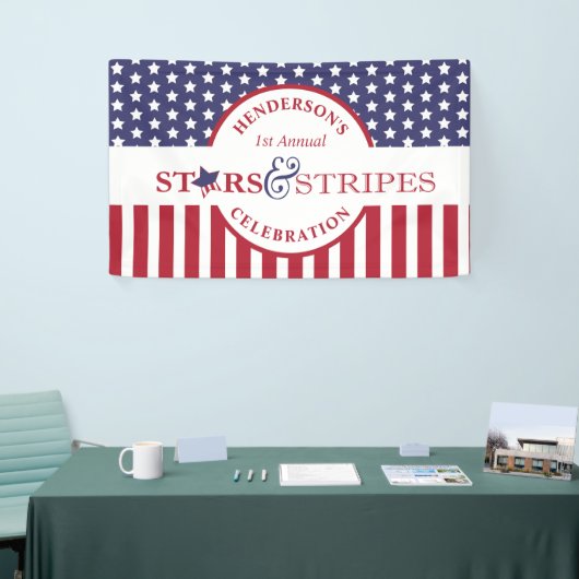 Red White en Blue Striped American Flag Party Spandoek (Beurs)