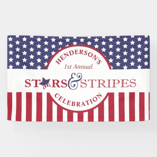Red White en Blue Striped American Flag Party Spandoek (Horizontaal)