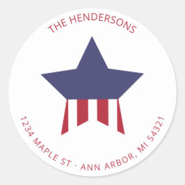 Red White en Blue Striped Return Address Ronde Sticker