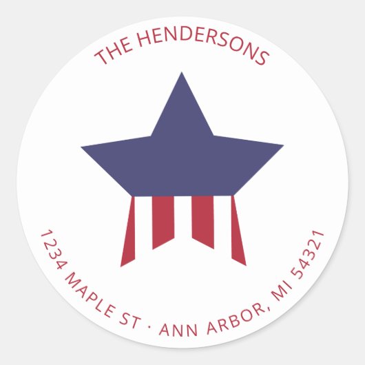 Red White en Blue Striped Return Address Ronde Sticker (Voorkant)