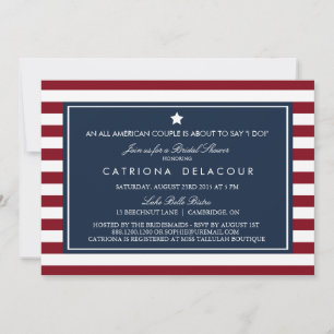 Red White en Blue Stripes Bridal Shower Invitation Kaart