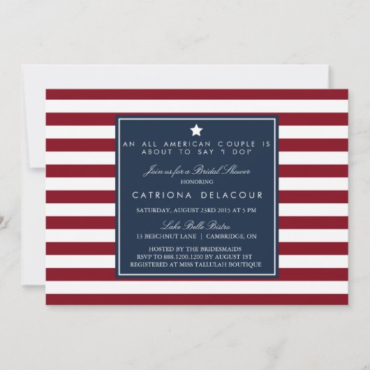 Red White en Blue Stripes Bridal Shower Invitation Kaart (Voorkant)