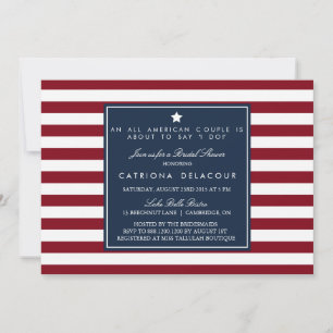 Red White en Blue Stripes Bridal Shower Invitation Kaart