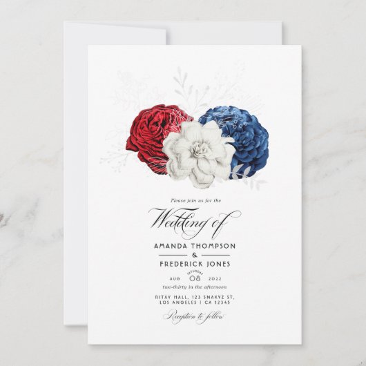 Red White en Blue USA American Wedding Photo Kaart (Voorkant)