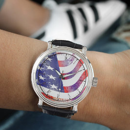 Red White en Blue USA Flag Watch Horloge