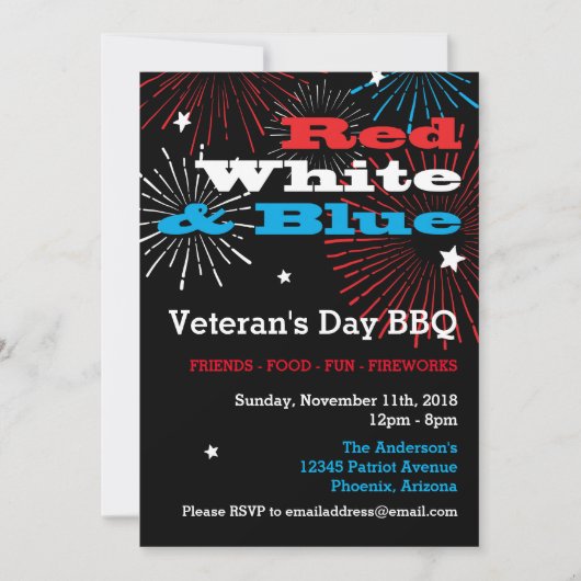 Red White en Blue Veterans Day BBQ Kaart (Voorkant)