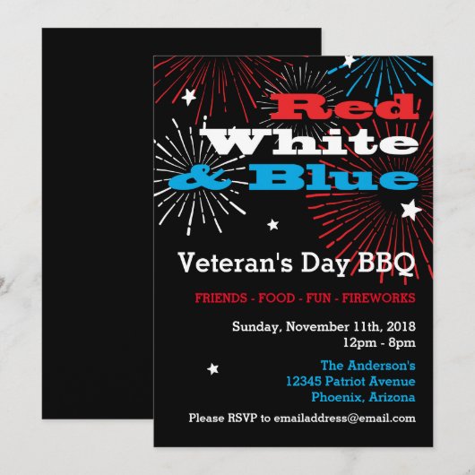 Red White en Blue Veterans Day BBQ Kaart (Voorkant / Achterkant)