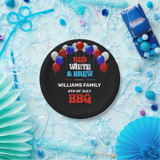 Red White en Brew, 4 juli, BBQ Family Party Papieren Bordje (Feest)