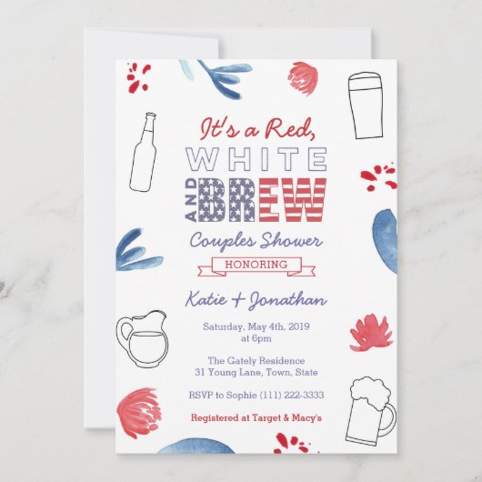 Red White en Brew Couples Shower Engagement Party Kaart (Voorkant)
