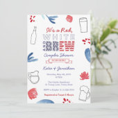 Red White en Brew Couples Shower Engagement Party Kaart (Staand voorkant)