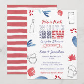 Red White en Brew Couples Shower Engagement Party Kaart (Voorkant / Achterkant)