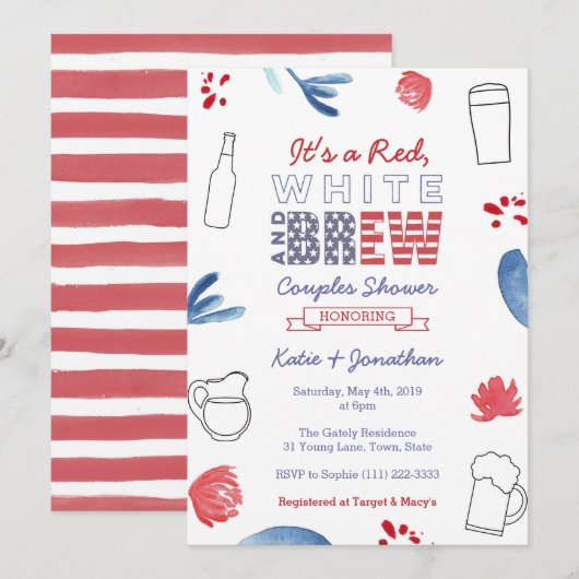 Red White en Brew Couples Shower Engagement Party Kaart (Voorkant / Achterkant)