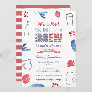 Red White en Brew Couples Shower Engagement Party Kaart