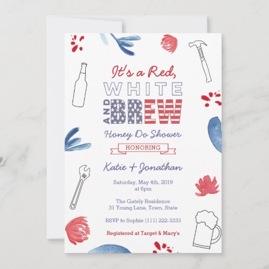 Red White en Brew Honey Do of Couples Shower Kaart (Voorkant)