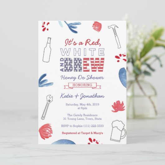 Red White en Brew Honey Do of Couples Shower Kaart (Staand voorkant)