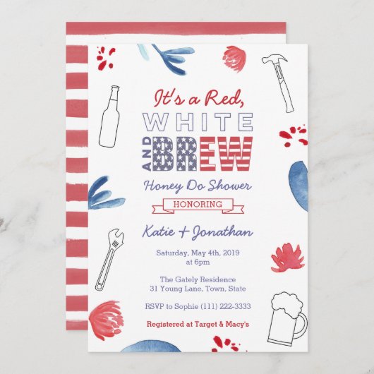 Red White en Brew Honey Do of Couples Shower Kaart (Voorkant / Achterkant)