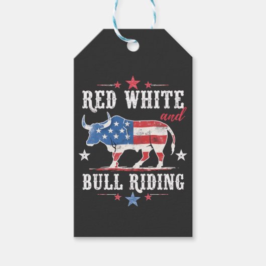 Red White en Bull rijden op Amerikaanse cowboys Cadeaulabel (Voorkant)