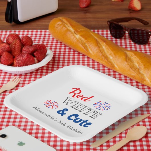 Red White en Cute, 4 juli Papieren Bordje (Picknick)