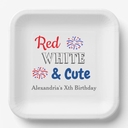 Red White en Cute, 4 juli Papieren Bordje (Voorkant)