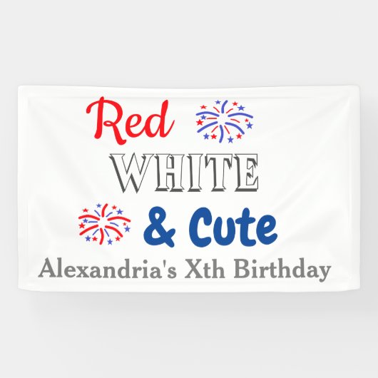 Red White en Cute, 4 juli Spandoek (Horizontaal)
