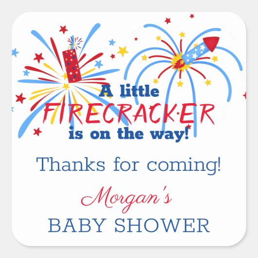 Red White en Due 4 juli Baby shower Favors Vierkante Sticker (Voorkant)