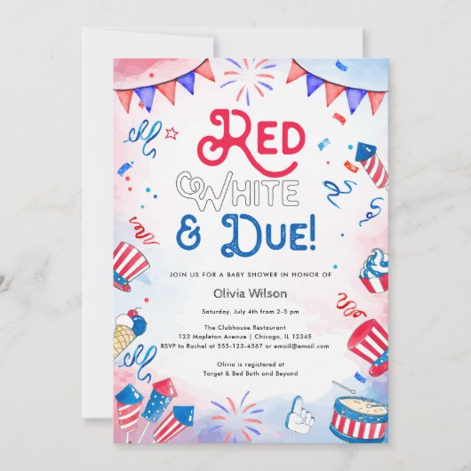 Red White en Due - 4 juli Baby shower Kaart (Voorkant)