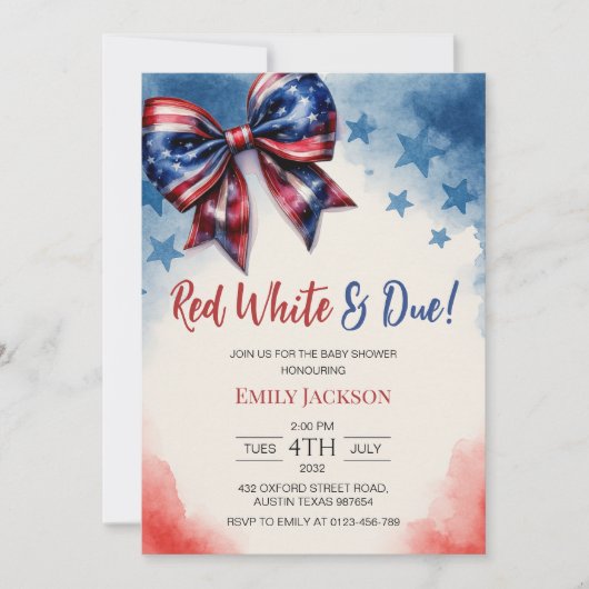 Red White en Due 4 juli Bow Baby shower Kaart (Voorkant)