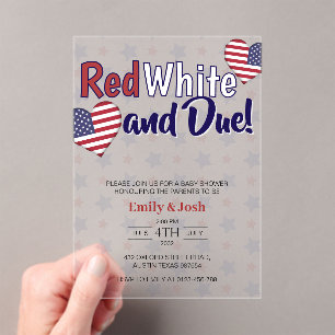 Red White en Due 4 juli Co ed Baby shower Acryl Uitnodigingen