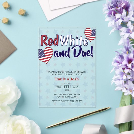 Red White en Due 4 juli Co ed Baby shower Acryl Uitnodigingen (Insitu (Huwelijk))