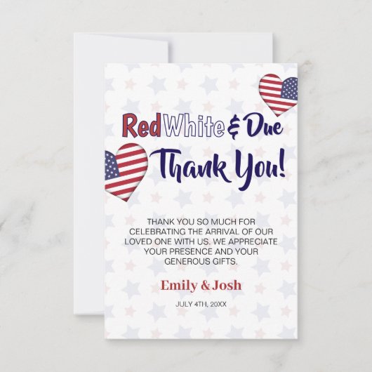 Red White en Due 4e juli Baby shower Bedankkaart (Voorkant)