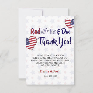 Red White en Due 4e juli Baby shower Bedankkaart