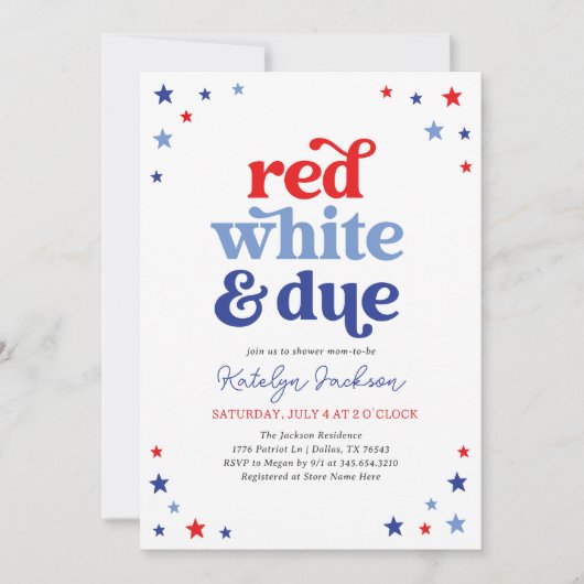 Red White en Due 4e juli Baby shower Kaart (Voorkant)
