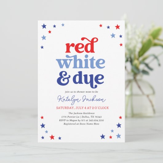 Red White en Due 4e juli Baby shower Kaart (Staand voorkant)