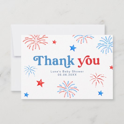 Red White en Due 4th of July Patriottisch Dank U w Bedankkaart (Voorkant)